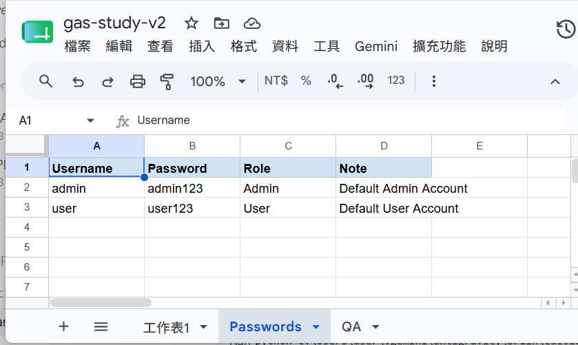Passwords工作表